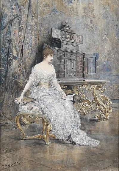 Портрет молодой женщины с нотами by Йозеф Арпад Коппай, 1892 — digital art print download