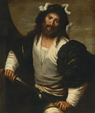 Man drawing a sword by Pietro della Vecchia, 1640 — digital art print download