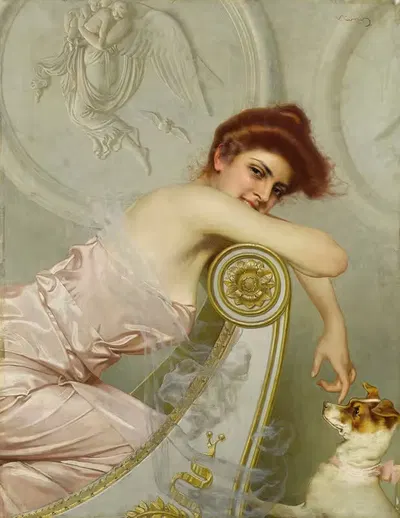 Молодая леди с щенком by Витторио Маттео Коркос, c1895 — digital art print download