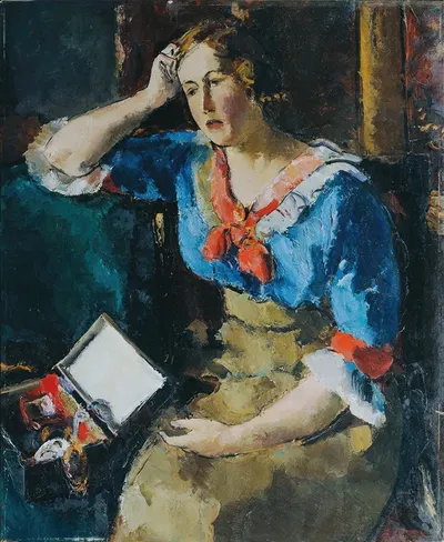 Сидящая дама в синей блузе by Антон Файстауэр, 1912 — digital art print download