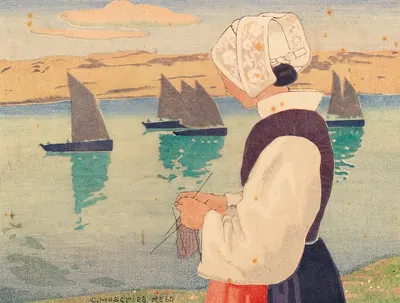Strickende Bretonin by Carl Moser, 1926 — digital art print download