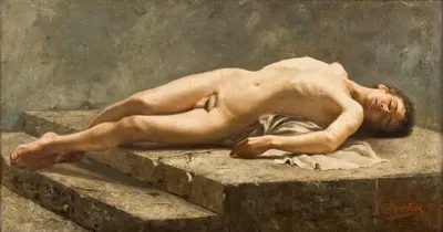 Обнаженная, лежащая by Карлос Бака-Флор, 1886 — digital art print download