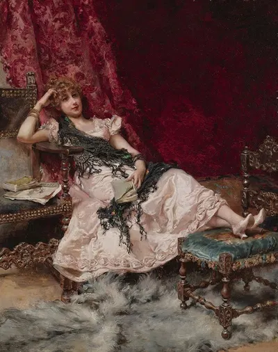 Mujer En Reposo (Daydreams) by Daniel Hernández Morillo, 1886 — digital art print download