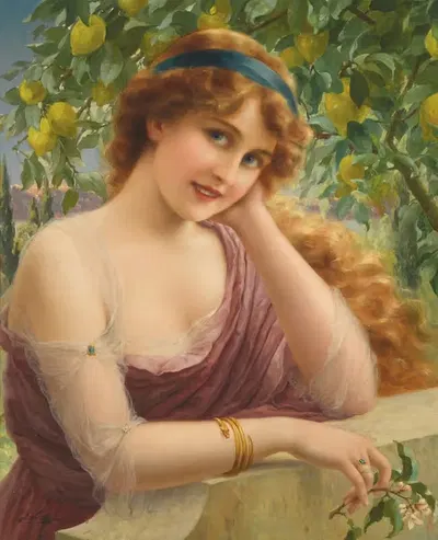 Девушка с лимонным деревом by Эмиль Вернон, 1913 — digital art print download