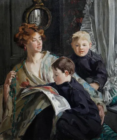 A Portrait Of A Mother And Her Two Sons by Hilda Fearon, 1911 — digital art print download