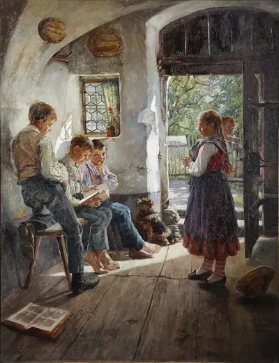 Подготовка к уроку by Хуго Лёффлер, 1896 — digital art print download