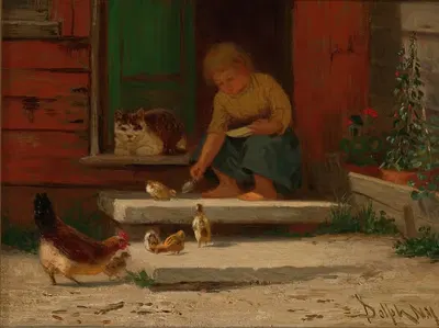 Кормление кур by Джон Генри Дольф — digital art print download