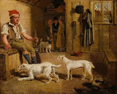 An Interior Scene With A Servant And Parson Jack Russell Hunt Terriers by Lambert Marshall — digital art print download