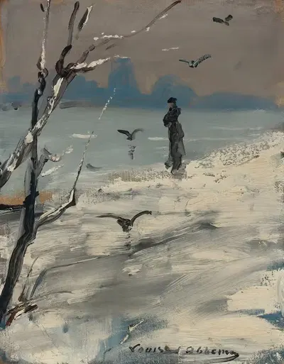 Элегантная женщина, предположительно Сара Бернар, на зимней прогулке by Луиза Аббема — digital art print download