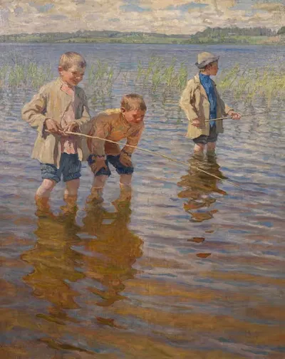 Рыбалка в полдень by Николай Богданов-Бельский, 1917 — digital art print download