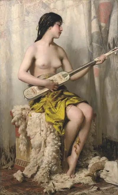 La Joueuse De Mandore by Théobald Chartran, 1879 — digital art print download