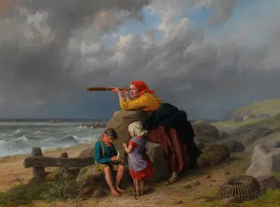 Awaiting The Return Of Fishing Boats by William Bromley, 1870 — digital art print download
