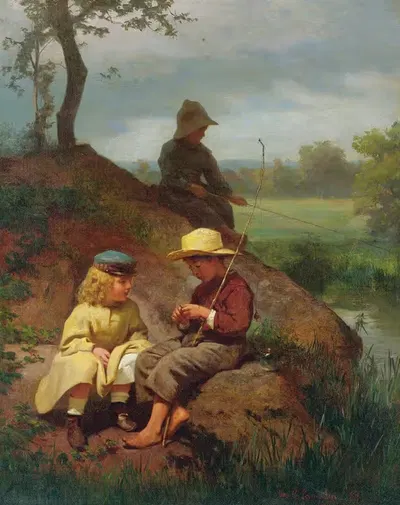 Дети Биддл ловят рыбу на Шуйклиле by Джордж Кокран Ламбдин, 1869 — digital art print download