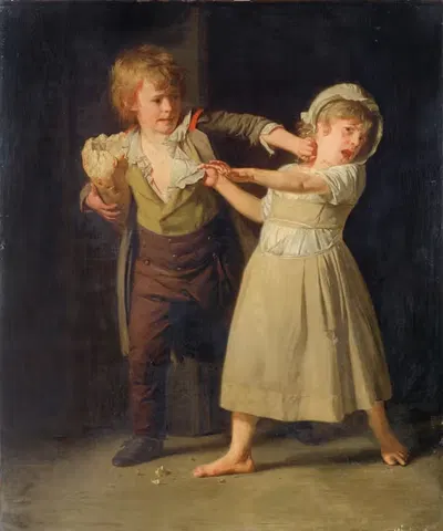 Two Children Fighting Over A Piece Of Bread by Henri-Pierre Danloux — digital art print download