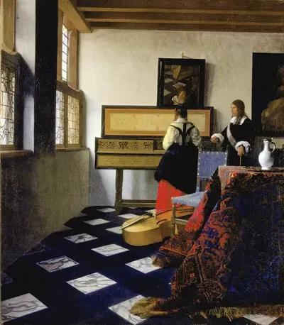 Lady At The Virginal With A Gentleman, 'the Music Lesson' by Johannes Vermeer — digital art print download