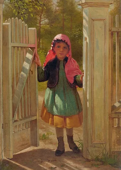 Девушка у дверного проема by Джон Джордж Браун, 1867 — digital art print download