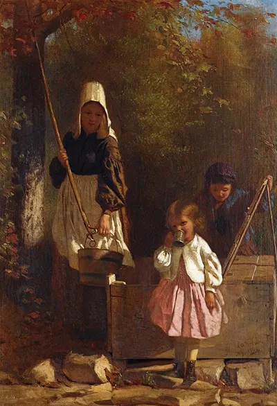 У колодца by Джон Джордж Браун, 1864 — digital art print download