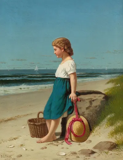 Молодая девушка на берегу моря by Самуэль С. Карр, 1881 — digital art print download