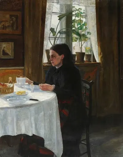 Мать художника, Агнес, сидящая за завтраком by Аге Бертельсен, 1900 — digital art print download