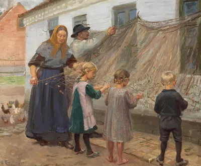 Fiskegarnene redes by Anna Ancher, 1911 — digital art print download