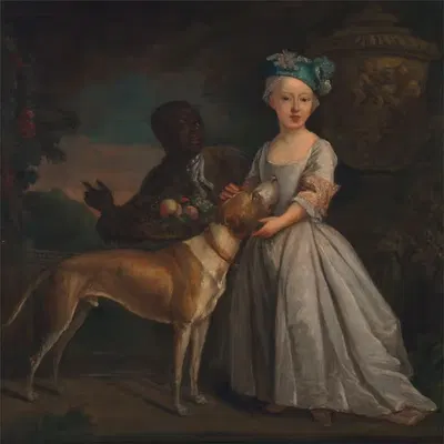 A Young Girl with a Dog and a Page by Bartholomew Dandridge — digital art print download