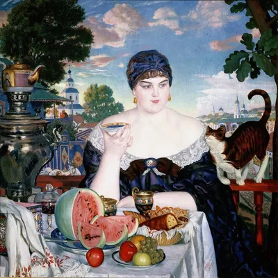 Merchant's Wife at Tea by Boris Kustodiev — digital art print download
