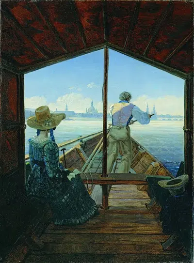Поездка на барже по Эльбе рядом с Дрезденом (Утро на Эльбе) by Карл Густав Каруз, 1827 — digital art print download