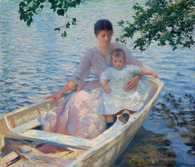 Мать и ребенок в лодке by Эдмунд Чарльз Тарбелл, 1892 — digital art print download
