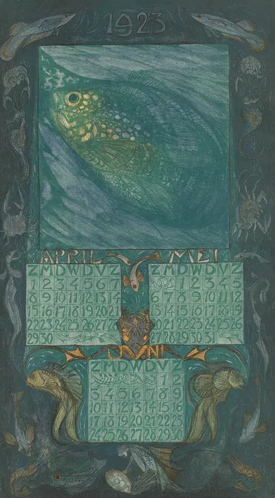 Kalenderblad voor april tot en met juni 1923 by Leo Visser, 1922 — digital art print download