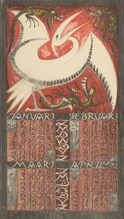 Kalenderblad voor januari tot en met april 1924 by Leo Visser, 1923 — digital art print download