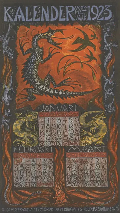 Kalenderblad voor januari tot en met maart 1923 by Leo Visser, 1922 — digital art print download