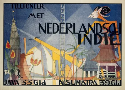 Poster Telefoneer met Nederlandsch-Indië (Telephone with the Dutch East Indies) by Leo Visser, 1933 — digital art print…