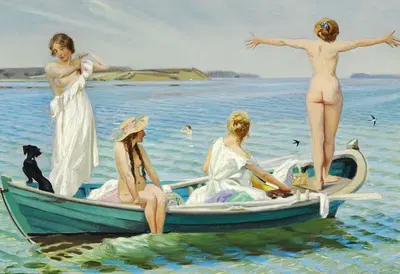 Купающиеся молодые девушки by Харальд Слотт-Мёллер — digital art print download