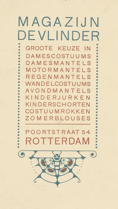 Advertentie van Magazijn De Vlinder te Rotterdam by Рейньер Виллем Петрус де Врис, 1884 - 1952 — digital art print download