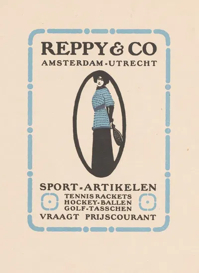 Advertentie voor sportartikelen van Reppy & Co te Amsterdam en Utrecht by Рейньер Виллем Петрус де Врис, 1884 - 1952 —…