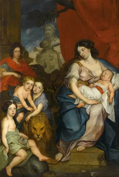 Portrait of Queen Maria Casimire with children by Jerzy Eleuter Szymonowicz Siemiginowski — digital art print download