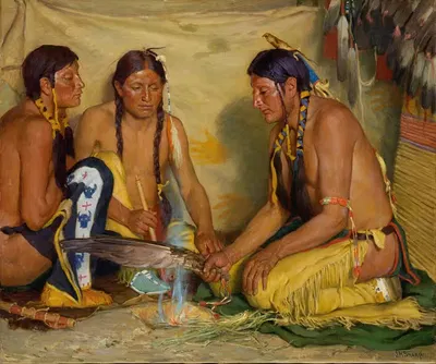 Making Sweet Grass Medicine, Blackfoot Ceremony by Joseph Henry Sharp — digital art print download
