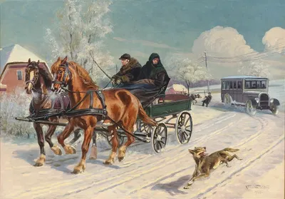 Vinterparti med en hestevogn by Karl Hansen Reistrup, 1928 — digital art print download