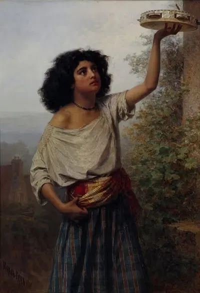 Young Gipsy Woman by Kārlis Teodors Hūns, 1870 — digital art print download