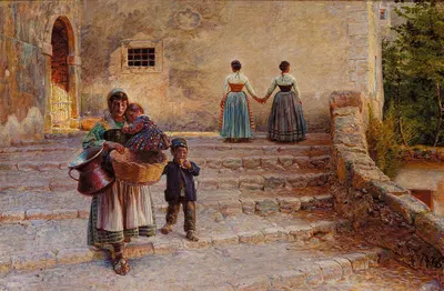 Бедная итальянка с детьми by Кристиан Захртманн, 1890 — digital art print download