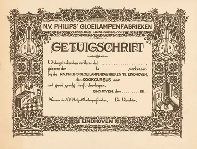 Getuigschrift van de kookcursus bij de Philips Huishoudschool by Тео Нивенхейс, 1916 — digital art print download
