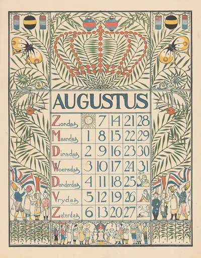 Kalender voor augustus 1898 by Тео Нивенхейс, 1897 — digital art print download