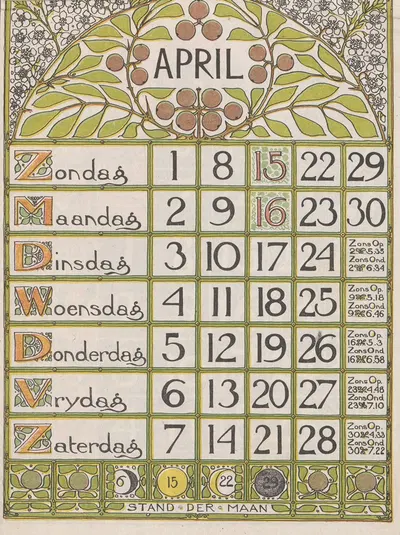 Kalenderblad april 1900 by Тео Нивенхейс, 1900 — digital art print download