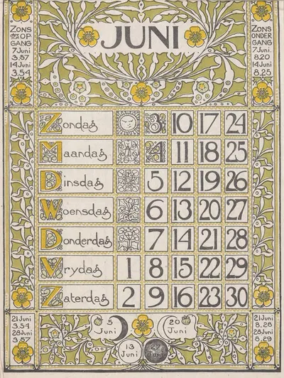 Kalenderblad juni 1900 by Тео Нивенхейс, 1900 — digital art print download