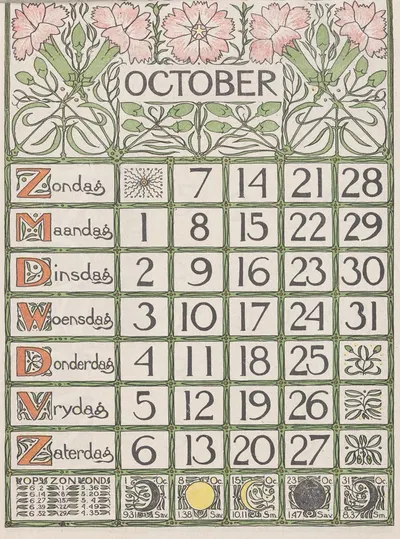 Kalenderblad oktober 1900 by Тео Нивенхейс, 1900 — digital art print download