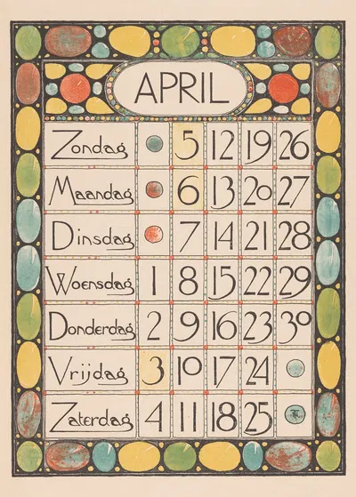 Kalenderblad voor april 1896 by Тео Нивенхейс, 1895 — digital art print download
