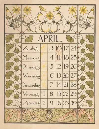Kalenderblad voor april 1898 by Тео Нивенхейс, 1897 — digital art print download