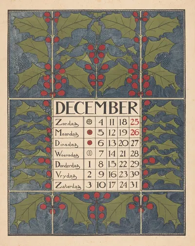 Kalenderblad voor december 1898 by Тео Нивенхейс, 1897 — digital art print download