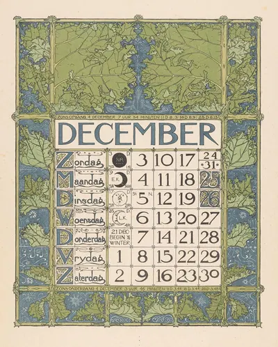 Kalenderblad voor december 1899 by Тео Нивенхейс, 1898 — digital art print download