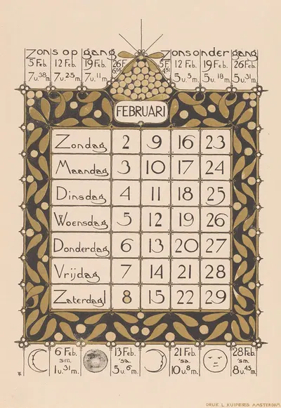 Kalenderblad voor februari 1896 by Тео Нивенхейс, 1895 — digital art print download